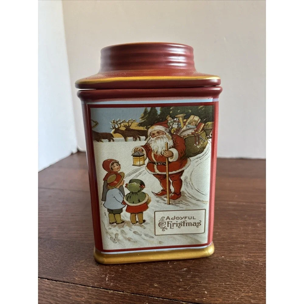 Oneida Sakura Holiday Memories Joyful Christmas Stoneware Canister‎ 7 in